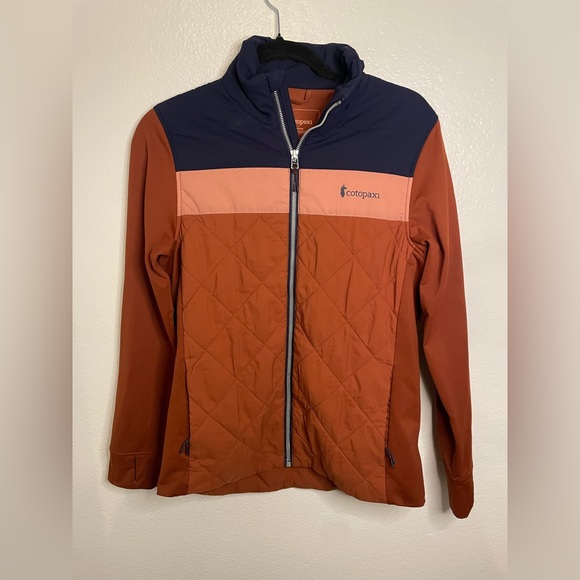 Cotopaxi Monte Hybrid Jacket Womens M Rust Navy Blue Colorblock Outdoor Logo - Picture 1 of 5